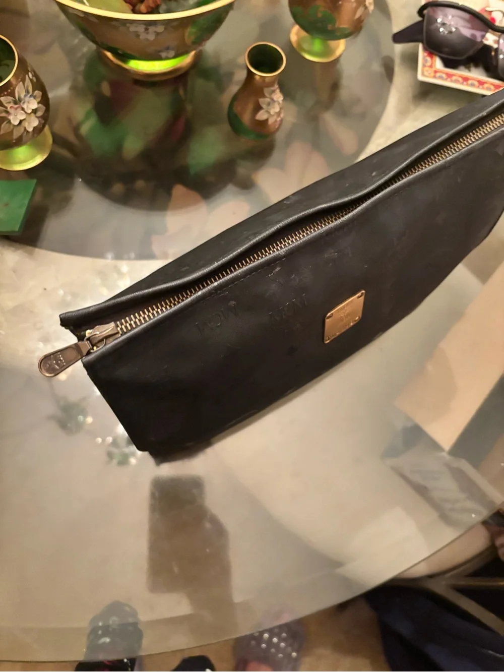 MCM Unisex Black Logo Toiletry Pouch